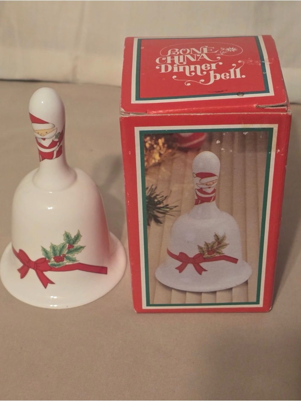Vintage Giftco Christmas Porcelain Dinner Bell - Santa Claus - Original Box